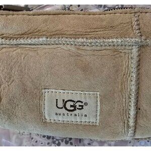 UGG Australia Tan Shearling Wristlet Purse With Zip Closure & Fleece Lining